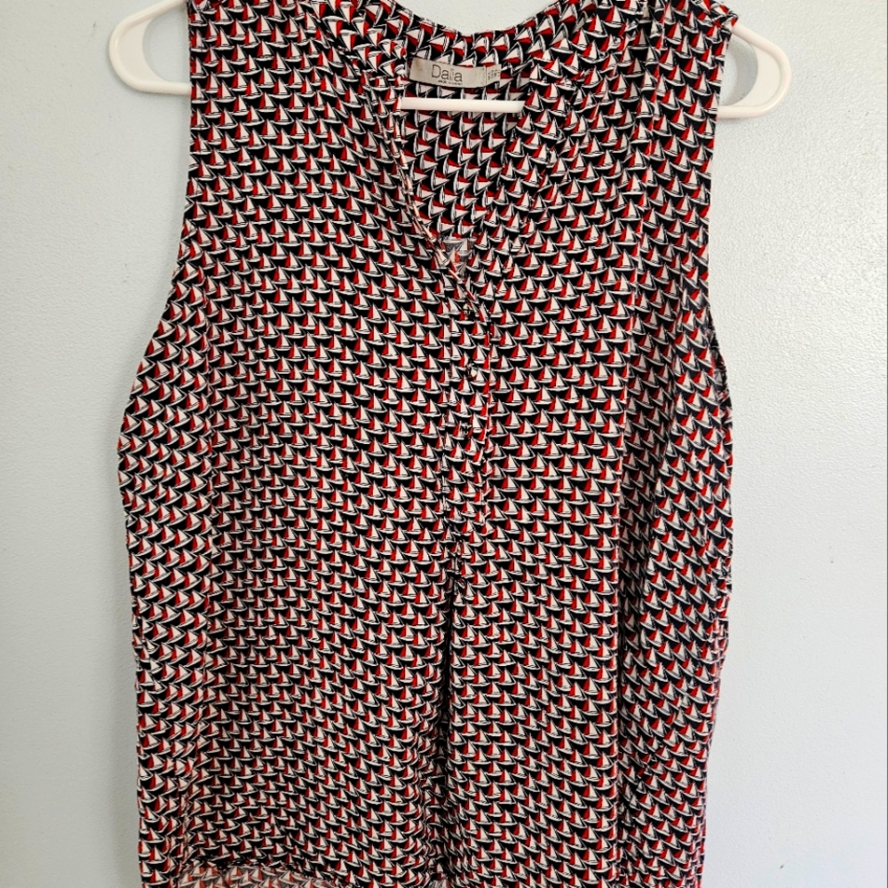 Red, white and blue sailboat sleeveless blouse